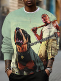 Men's Franklin's Dog Print Casual Sweatshirt