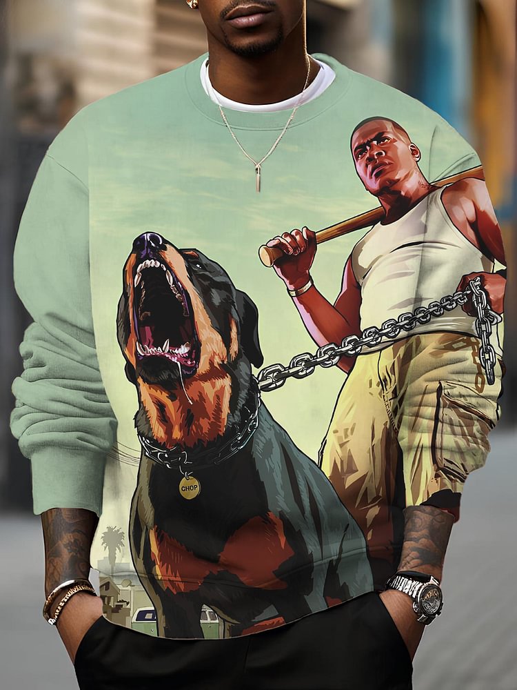Men's Franklin's Dog Print Casual Sweatshirt