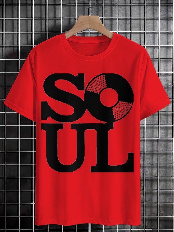 Men's Retro Soul Record Graphic Print Cotton Casual T-Shirt