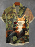 Men's Forest Fox Red Wine Oil Painting Print Casual Shirt