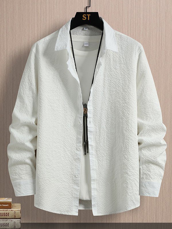 Men's Business Casual Turndown Collar Solid Color Shirt
