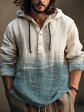 Men's Sea Wave Art Print Casual Hooded Shirt