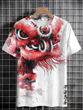 Men's Traditional Chinese Lion Dance Print T-Shirt