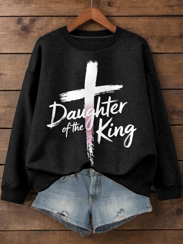 Women's Daughter of the King Print Cotton Long Sleeve T-Shirt Thin Sweatshirt