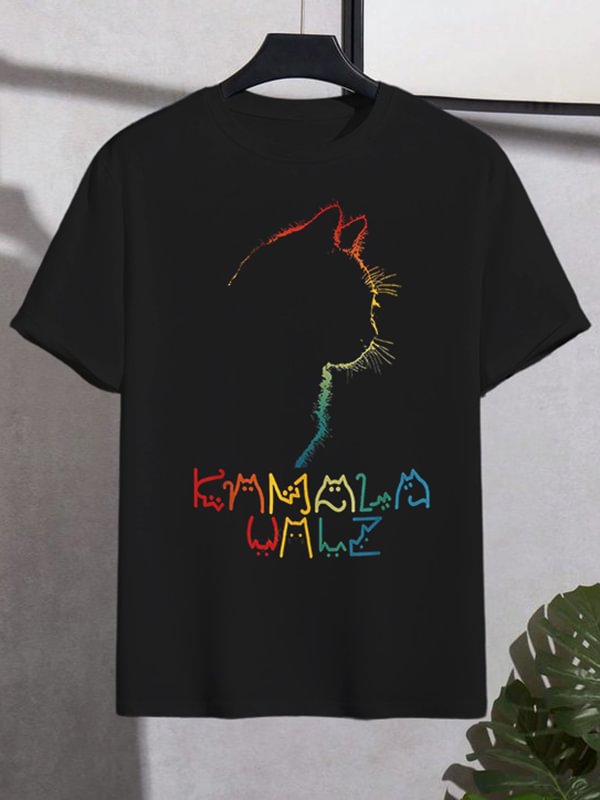 Men's Kamala Funny Cat Graphic Print Cotton Casual T-Shirt