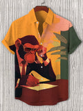 Men's Chimpanzee Working Hard Illustration Print Casual Shirt