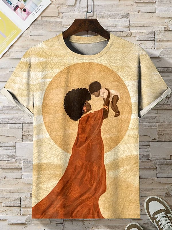Men's African Mother Lifting Up Child Peace Art Print Casual T-Shirt
