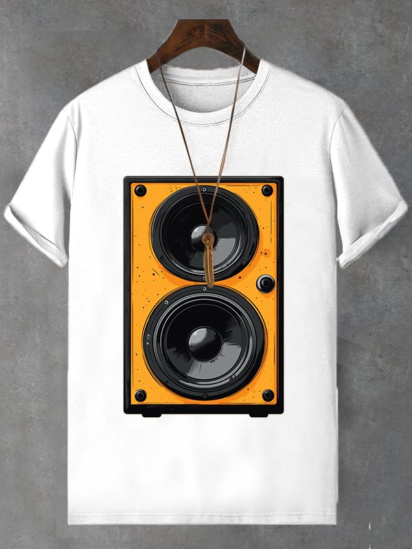 Men's Retro Stereo Nostalgic Music Art Print Cotton Casual T-Shirt