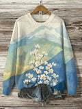 Women's Mountains Flowers Watercolor Art Print Knit Sweatshirt