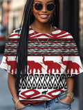 Women's Red Elephant Pattern Print Casual T-Shirt