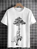 Men's Tree Elephant Art Print Cotton Casual T-Shirt