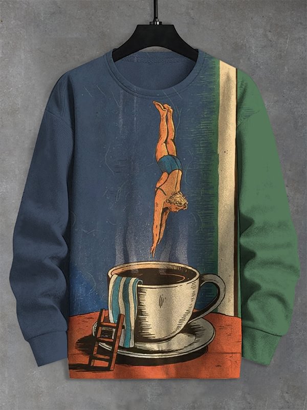 Men's Jump into Coffee Funny Art Print Casual Sweatshirt