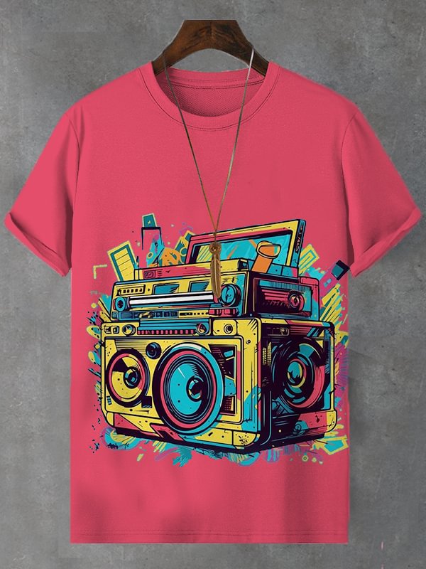 Men's Retro Nostalgia Fluid Phonograph Music Print T-Shirt