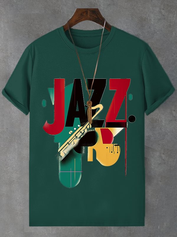 Men's Jazz Music Art Print Cotton Casual T-Shirt