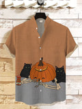 Men's Halloween Skeleton Pumpkin Cat Art Print Shirt