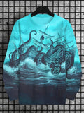 Men's Pirate Ship Octopus Monster Art Print Casual Sweatshirt