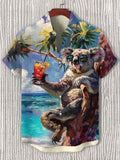 Men's Koala Drinking Cocktails In The Trees Tropical Art Print Shirt