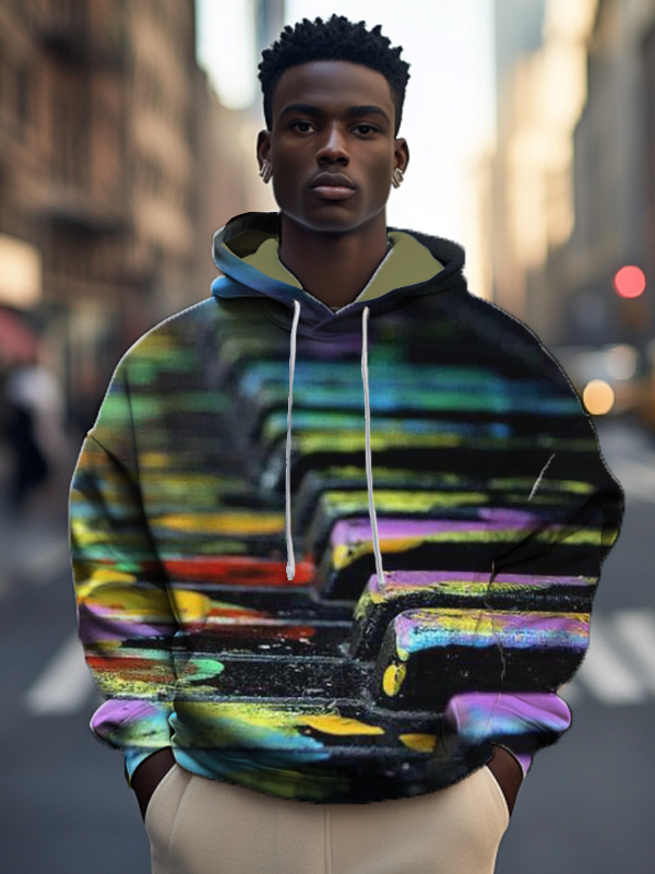 Men's Colorful Keyboard Art Print Casual Hoodie