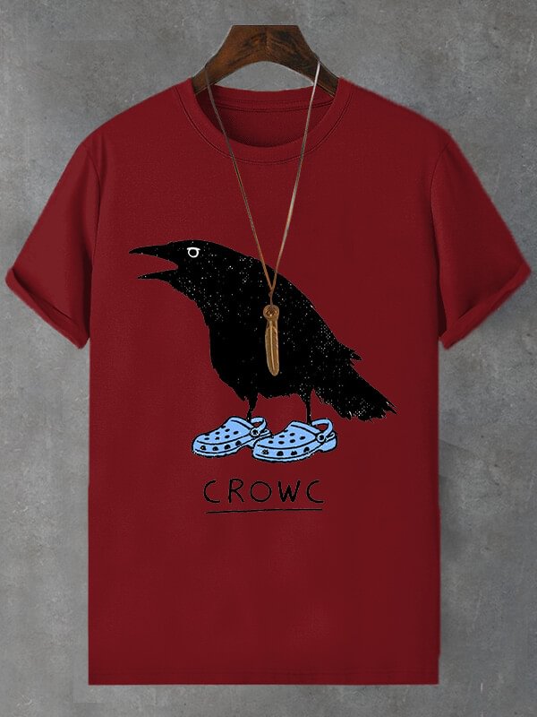 Men's Halloween Crow Wearing Hole Shoes Print Cotton Casual T-Shirt