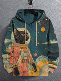Men's Space Astronaut Cat Art Print Hooded Zip Up Jacket