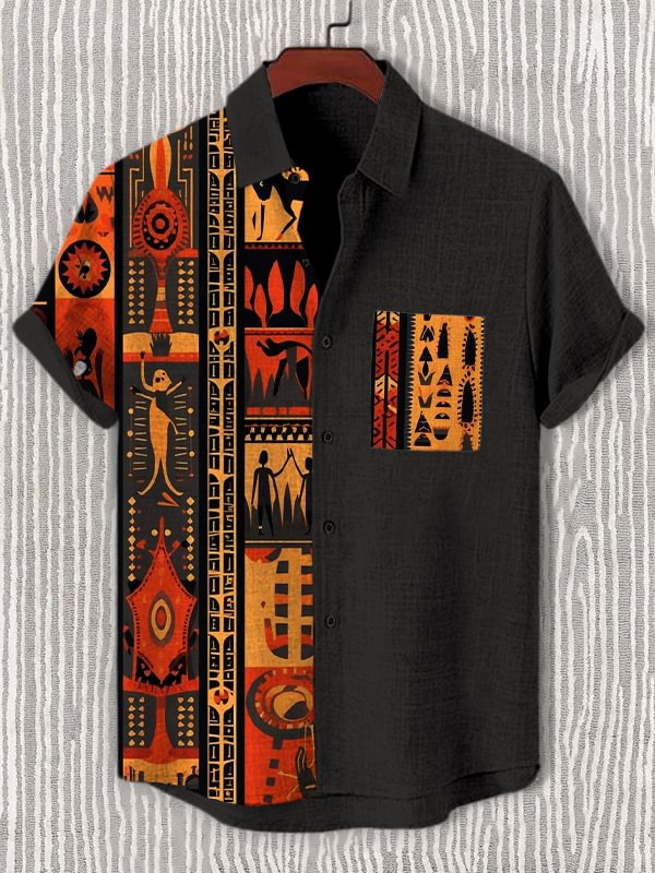 Men's Traditional Tribal Abstract Art Print Casual Shirt