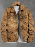Men's Coffee Pattern Art Print Denim-Like Long Sleeve Shirt