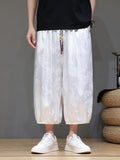 Men's Casual Dragon Pattern Jacquard Drawstring Waist Crop Harem Pants