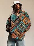 Men's Retro Geometric Tribal Pattern Print Long Sleeve Shirt