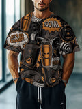 Men's Cartoon Doodle Weightlifting Fitness Pattern Print Drop Shoulder Casual T-Shirt