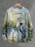 Men's Blue Heron Bird Oil Painting Print Knit Sweatshirt