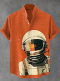 Men's Retro Funny Astronaut Art Print Linen Blend Shirt