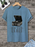 Men's Listen Retro Record Player Graphic Print T-Shirt