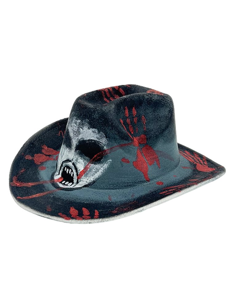 Men's Happy Halloween Bat Skull Print Western Cowboy Hat