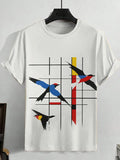 Men's Mondrian Style Flying Birds Art Print Cotton Casual T-Shirt