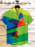 Men's Parrots Color Block Abstract Art Print Short Sleeve Shirt
