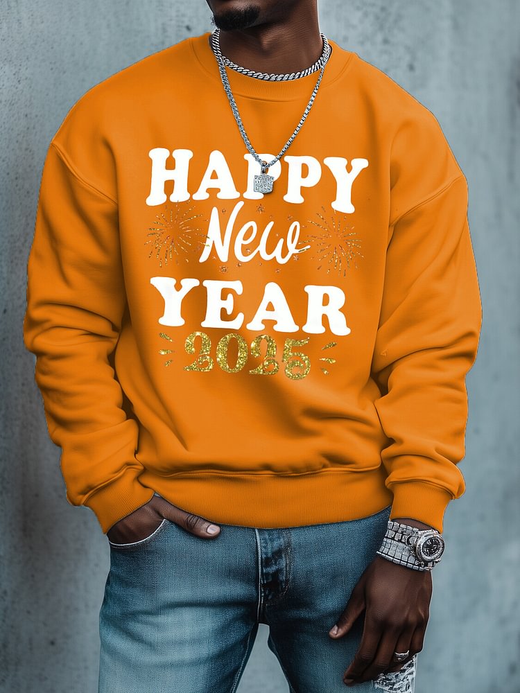 Men's Happy New Year 2025 Print Cotton Casual Sweatshirt