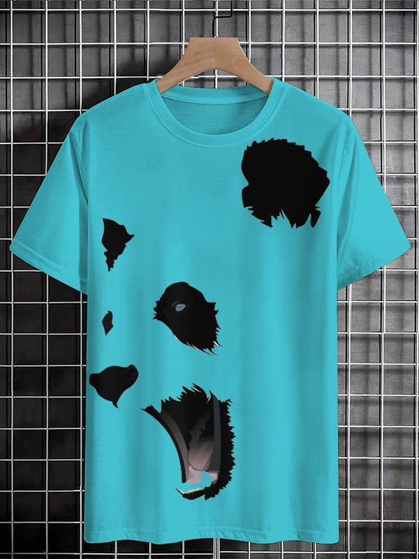 Men's Panda Graphic Print Cotton Casual T-Shirt