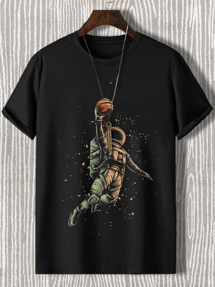 Men's Astronaut Playing Basketball Art Print Casual T-Shirt