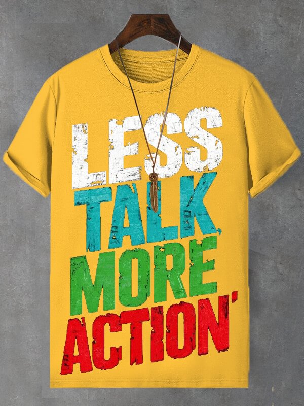 Men's Less Talk More Action Print Cotton Casual T-Shirt