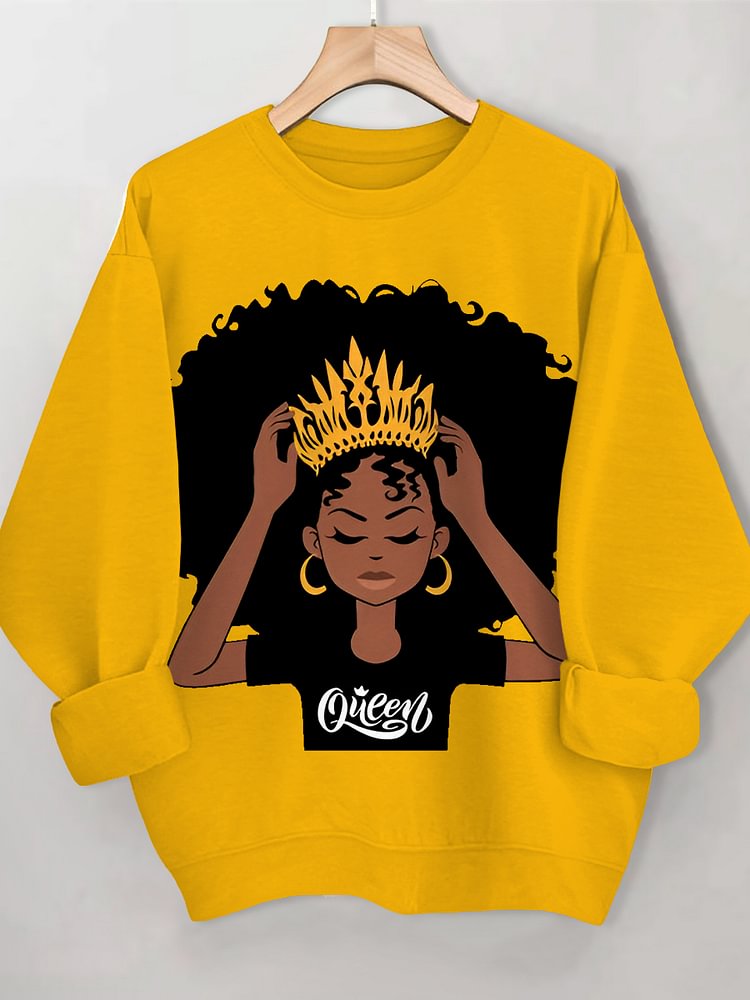 Women's Black Queen Print Cotton Long Sleeve T-Shirt Thin Sweatshirt