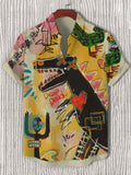 Men's Cartoon Doodle Dinosaur Alien Art Painting Print Short Sleeve Shirt
