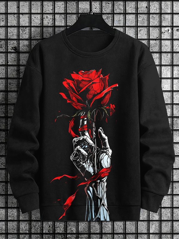 Men's Holding A Flower In Hand Art Print Casual Sweatshirt