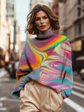 Women's Laser Art Print High Neck Knit Sweatshirt