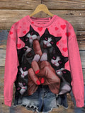 Women's Cat Biting Fingers Art Print Cozy Sweatshirt