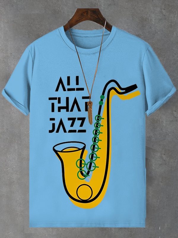 Men's All That Jazz Saxophone Graphic Print Cotton Casual T-Shirt