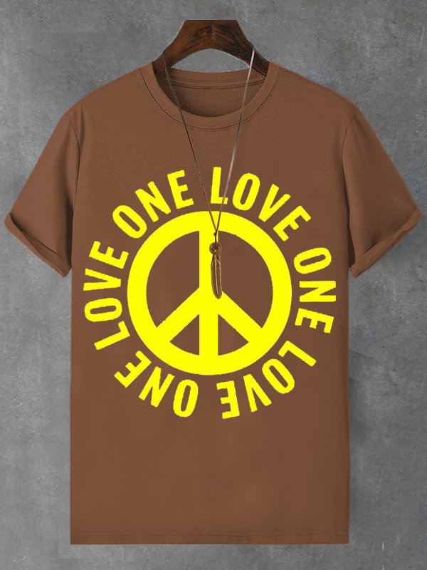Men's One Love Peace Graphic Print Cotton Casual T-Shirt