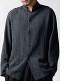 Men's Solid Color Long Sleeve Casual Linen Shirt