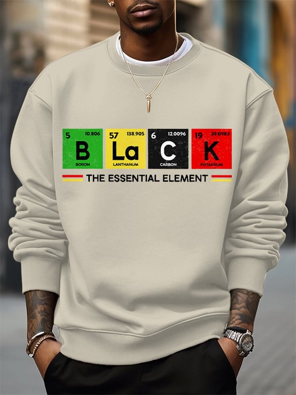 Men's Black The Essential Element Print Cotton Casual Sweatshirt