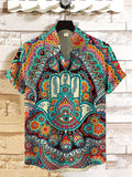 Men's Hamsa Hand Multicolor Print Short Sleeve Linen Blend Shirt