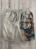 Men's Floral Bulldog Colorful Art Print Casual Shorts